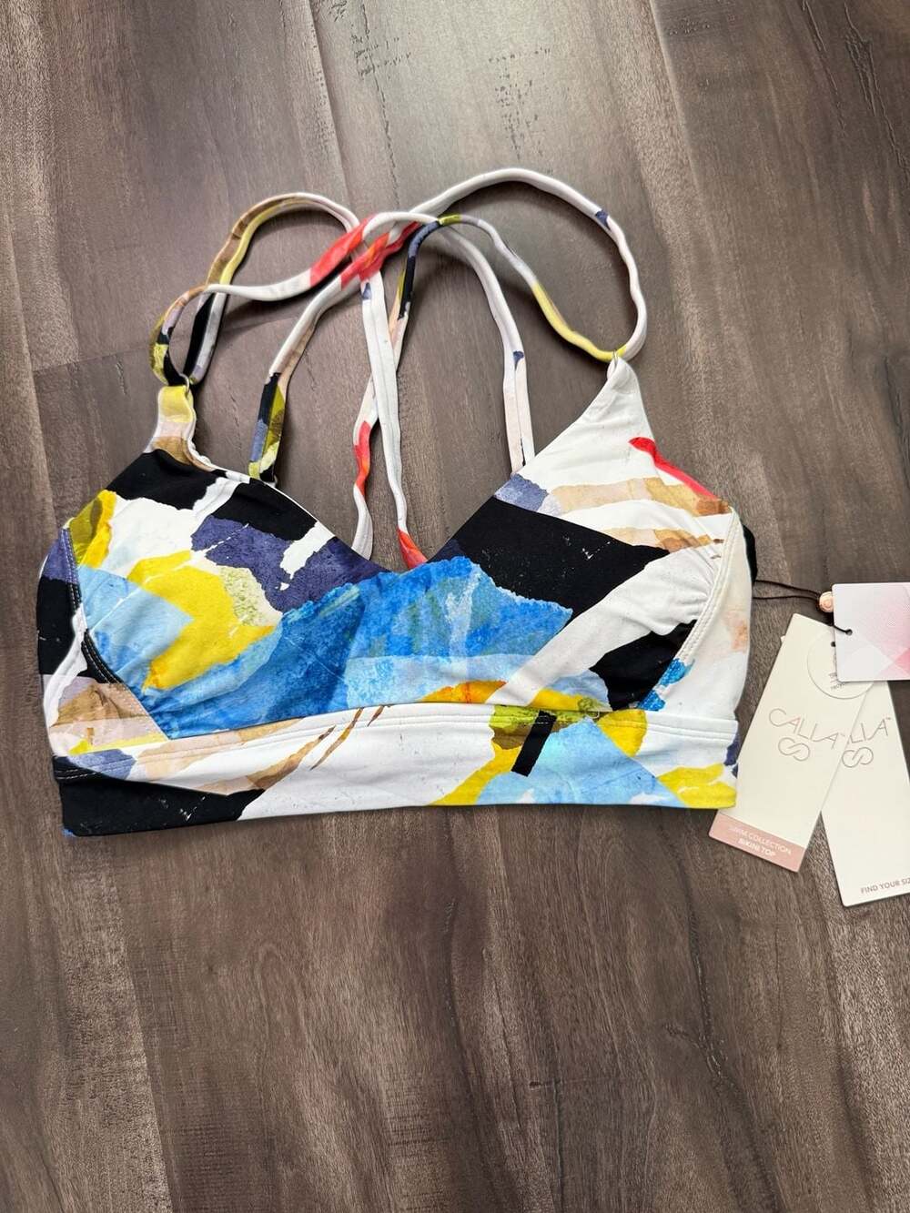 CALIA Women's Abstract Print Cross-Back Bikini Top